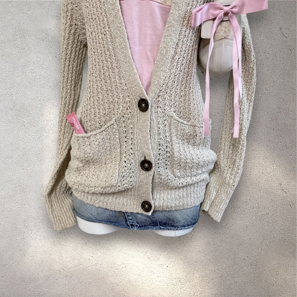 Vintage Hollister Cream Crochet Knit Cardigan - Picture 4 of 8